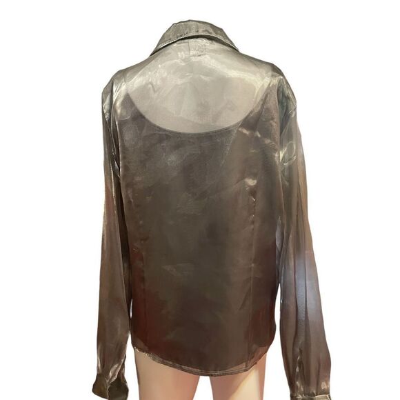 Womens Silver Embellished Button Up Blouse SZ M Floral Beaded - Picture 3 of 12